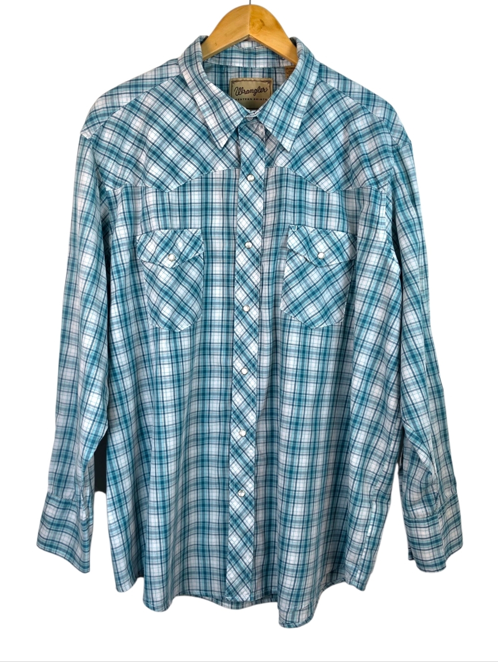 Wrangler Western Shirt Pearl Snap Long Sleeve 2XL Plaid Cowboy Country EUC